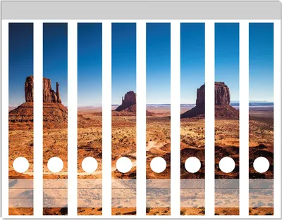 Produktbild von Wallario Ordnerrücken Sticker, selbstklebend für schmale Ordner, 8 Stück, Motiv Monument Valley unter blauem Himmel