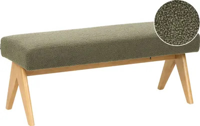 Produktbild von BELIANI Sitzbank Grün Bouclé-Stoff Gepolstert 118 cm Teddy-Optik Helle Holzbeine Ohne Lehne Retro-Design Esszimmer Wohnzimmer Polsterbank Flurbank