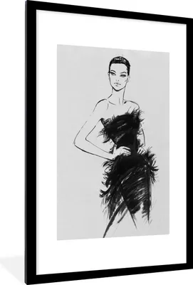 Produktbild von MuchoWow® Gerahmtes Poster Eine schwarz-weiße Illustration einer Frau 60x90 cm - Poster mit Schwarzem Bilderrahmen Wandposter Rahmen Foto Bilder - Dekoration - Wandposter Wohnzimmer - Hochwertig