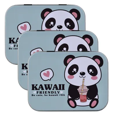 Produktbild von 3x Home-Flair Kawaii Panda Grün Kinder Pflaster-Box mit 24 bunten Motiv-Pflastern in Metalldose – Hautfreundlich & Wasserabweisend