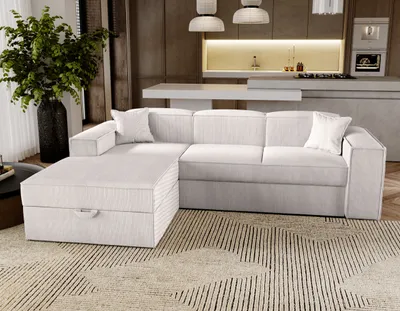 Produktbild von Ecksofa mit Schlaffunktion Santorini - Sofa 250 cm mit Bettkasten, Ecksofa L-Form, Schlafsofa Couchgarnitur - Links - Beige & Poso 100