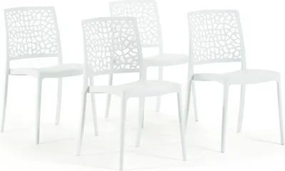 Produktbild von 4er-Set stapelbare Stühle aus Polypropylen mit Glasfasern für Garten oder Innenbereich, wasserabweisend und widerstandsfähig, modernes  - ALINA - Weiß