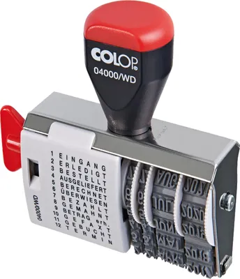 Produktbild von COLOP 04000 WD Wortband-Datumstempel Deutsch mit Wörtern wie Eingang, Erledigt, Bezahlt