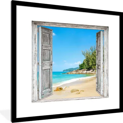 Produktbild von MuchoWow® Gerahmtes Poster Strand - Ausblick - Sommer - Tropisch 40x40 cm - Poster mit Schwarzem Bilderrahmen Wandposter Rahmen Foto Bilder - Poster - Plakat im Rahmen