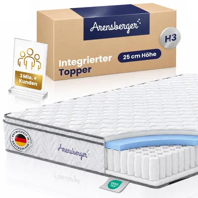 Immagine prodotto di Arensberger VIKTORIA: Materasso H3, 25 cm, con sistema a molle insacchettate e rivestimento superiore in schiuma NANOCELL da 5 cm, coprima lavabile