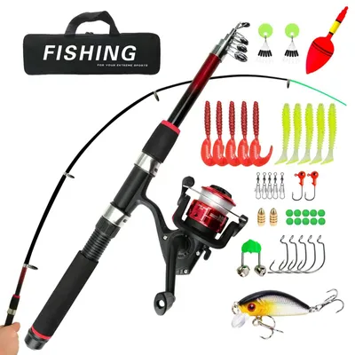 Imagen del producto de Solidchoice: Set de pesca ligero para niños, con caña telescópica y conjunto de carretes