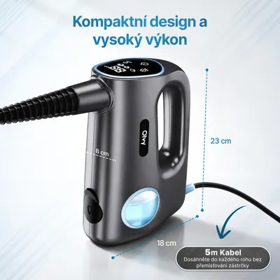 Obrázek produktu pro Parní čistič Olvy 14 v 1 s funkcí vytírání a dotykovým displejem – pára o teplotě 125 °C – ruční parní čistič na koberce, pohovky a tvrdé podlahy – kabel o délce 5 m