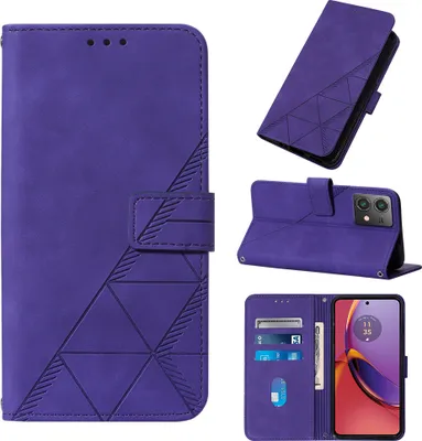 Produktbild von Hülle für Motorola Moto G84 Prägung Flip Leder Kartenfächer Schutzhülle mit Ständer Lila