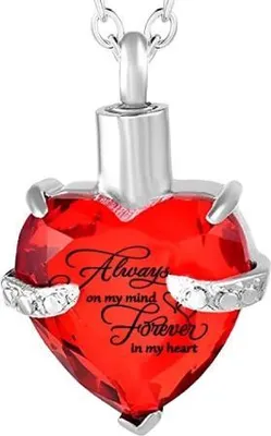 Produktbild von Luxe Ascheanhänger mit Kette - Für Asche, Haare oder Parfum - Gedenkschmuck - Inkl. Asfüllhilfe und Aufbewahrungstasche - ROT