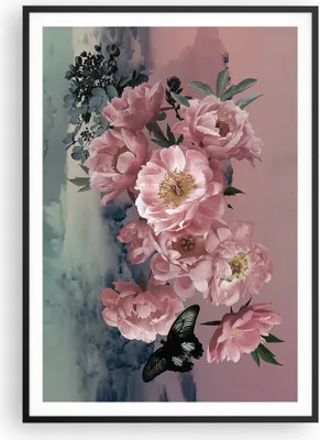 Produktbild von Gerahmtes Poster - Schwarzer Rahmen - Blumen Schmetterling Wolken - 70x100 cm - Wand Bild - Wanddeko - Wandbilder - Kunstposter - Wandposter - Bilderrahmen - Bilder - Kunstdruck - P2BPA70x100-4881