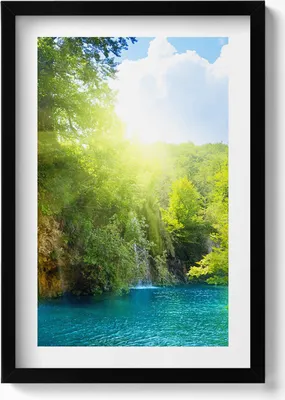 Produktbild von Blaue Lagunenlandschaft– Wandbild mit Rahmen – Gerahmtes Bild  – Wanddekoration – 40x60 cm –  Schwarz