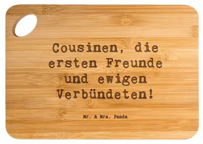 Produktbild von Mr. & Mrs. Panda Schneidebrett Spruch Cousine Freunde - Transparent - Geschenk, Hackbrett, Familienmitglieder, Geburtstagsgeschenke, handgemacht, Geburtstage, Holzbrett