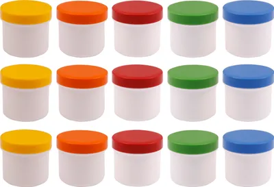 Produktbild von 15 Salbendosen, Cremedosen 25ml flach mit farbigen Deckeln - hergestellt in Deutschland