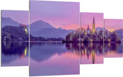 Produktbild von Bild auf Leinwand - Leinwandbild - Landschaft Berg See Kirche - 160x90cm - Wand Bild - Wanddeko - Leinwanddruck - Bilder - Kunstdruck - Wanddekoration - Leinwand bilder - Wandkunst - DL160x90-3208