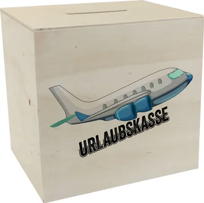 Produktbild von Urlaubskasse Flugzeug Spardose aus Holz in weiß