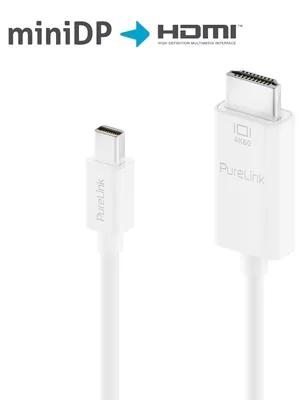 Produktbild von PureLink Premium Aktives 4K mini DisplayPort / HDMI Kabel – 1,50m, weiß, Mini DisplayPort, HDMI, 1,5 m, Weiß