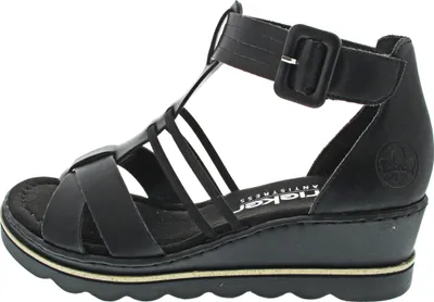 Produktbild von Rieker Damen Sandalette T-Riemen Keilabsatz und geschlossene Fersenpartie 67480, Größe:39 EU, Farbe:Schwarz