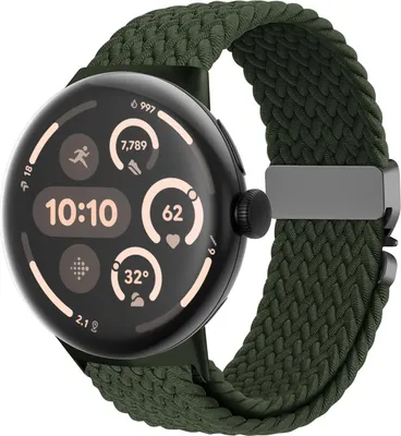 Produktbild von Strap-it Nylon geflochtenes Armband mit P-Buckle Befestigung geeignet für geeignet für Google Pixel Watch 3 45mm / Google Pixel Watch 4 45mm - Grün