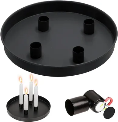 Image de Plateau décoratif pour l'Avent, diamètre 23 cm, avec 4 supports magnétiques en métal pour bougies de diamètre 2 cm, support à bougies de Noël noir