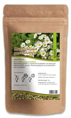Produktbild von Mynatura Mutterkraut getrocknet und geschnitten – in verschiedenen Größen - 500g