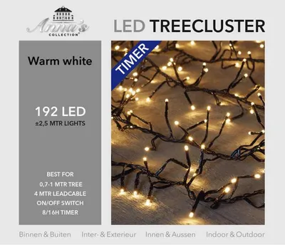 Productafbeelding van Kerstverlichting 0,7-1 meter treecluster 192 LED warm wit met timer Anna's collection