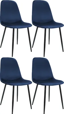 Produktbild von CLP 4er Set Esszimmerstuhl Maryam gepolstert mit Rückenlehne dunkelblau Material Samt