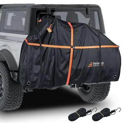 Image de Housse de protection pour porte-vélos arrière, pour 2 vélos, modèle 800D, en Oxford noir, avec une corde de 6 mètres, grande taille