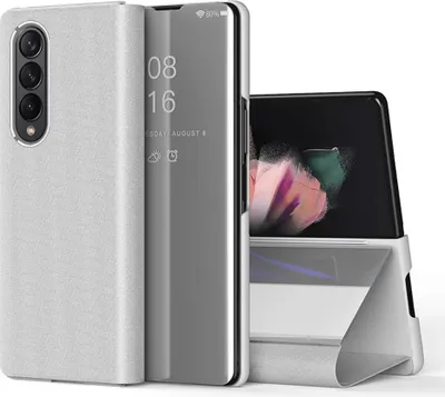 Produktbild von Galaxy Z Fold 3 5G Hülle, Überzug Spiegel Smart View Schutzhülle Klapphülle mit Ständer für Samsung Galaxy Z Fold 3 5G Silber