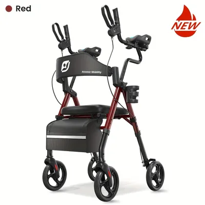 Zdjęcie produktu dla Rollator - Wózek do chodzenia - Wózek z podpórkami - Pomoc w mobilności - Rollator dla seniorów - Czerwony