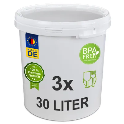 Produktbild von plasteo Plastikeimer Leereimer Kunststoffeimer Weiß (3 St, 30 Liter)