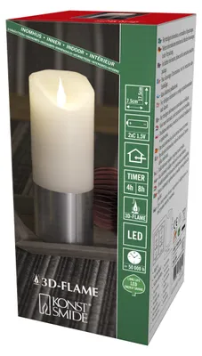 LED-Echtwachskerze, weiß, 3D-Flamme, Timer, 17,5 cm