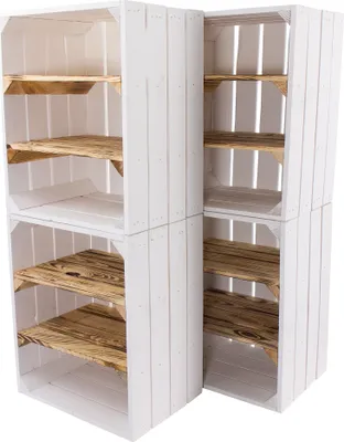 Produktbild von 5x WEIßE HOLZKISTEN mit 2 GEFLAMMTEN REGALBRETTERN / NEU / 40x30x50cm / viel Lagerfläche