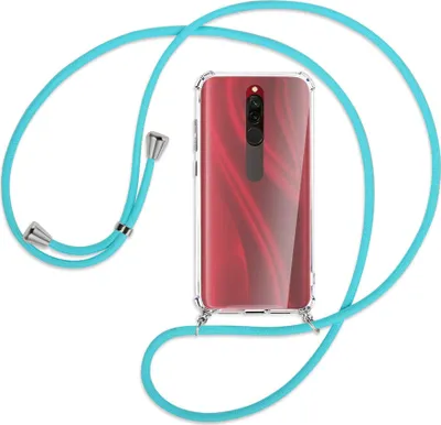 Produktbild von Handykette Backcover-Schutzhülle mit Band (Metall silberfarben) für Xiaomi Redmi 8 - türkis