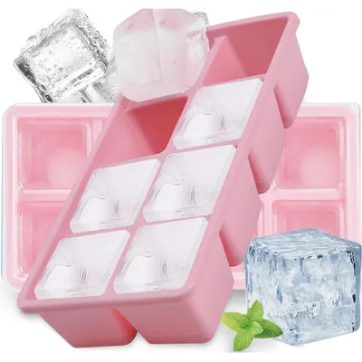 Produktbild von Eiswürfelbehälter mit Deckel, 2 Stück Silikon, BPA-frei, LFGB-, stapelbar, spülmaschinenfest, Rosa