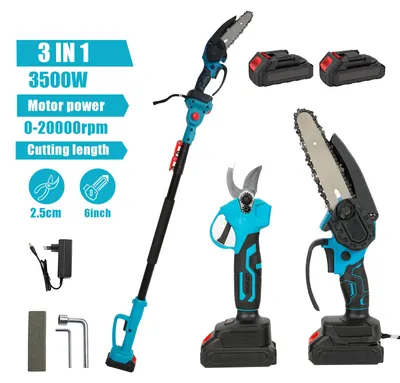 Produktbild von Akku-Hochentaster - Elektrische Kettensäge - Bürstenlos - 15 cm Schwert - 25 mm Schnittkapazität - 2 m Teleskopstiel - 2 Akkus