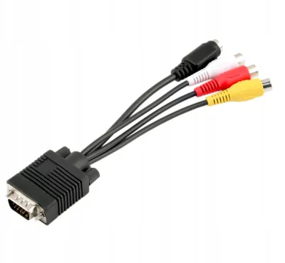 Produktbild von VGA zu S Video 3 Cinch Konverter AV TV Out Kabel, VGA Stecker auf S Video Buchse + 3 Cinch Buchse Adapter für TV PC Computer Video AV Projektor – 20CM