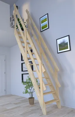 Produktbild von Raumspartreppe Fichte 2000 gerade-Holzgeländer (2 Querleisten)-beidseitig