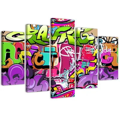 Image de Tableau en toile 5 pièces graffiti 150 x 100 cm Feeby couleur tableau mural prêt à accrocher