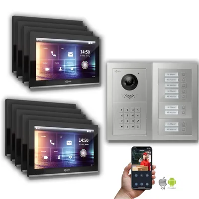Produktbild von Goliath IP Video Türsprechanlage: 10-Zoll 9 Familienhaus, Zahlencode, Silber : 10 Zoll Schwarz : Aufputz Dose Monitor Farbe: 10 Zoll Schwarz Montage: Aufputz Dose