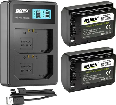 Produktbild von ayex Power Set mit 2x NP-FZ100 Akku + 1x USB Dual Ladegerät zB Sony Alpha A7R III A9 II Alpha 1