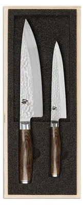 Productafbeelding van KAI Shun Premier Tim Mälzer, Japans kookmes, set van 2 - Kookmes, 20 cm lemmettlengte + universeel mes, 16,5 cm lemmettlengte - Damastmes met 32 lagen, VG MAX kern - 61 HRC - Handvat van pakka hout