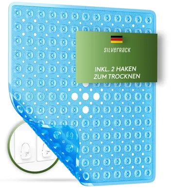 Produktbild von SilverRack Duschmatte 53x53 cm (Blau) - Antirutschmatte Dusche BPA-frei für Kinder - Badematte, maschinenwaschbar und schimmelresistent
