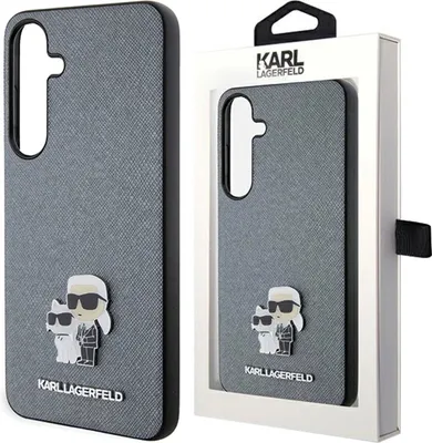 A Karl Lagerfeld phone case is shown in its packaging and also displayed separately.
