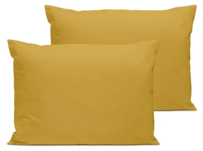 Image de Bleu Calin Lot de 2 Taies d'oreiller 100% Percale de coton - Moutarde - 50x75cm
