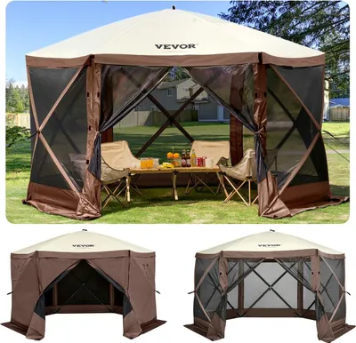 Produktbild von Gazebo Screen Tent, 10 x 10 ft, 6-seitiges Pop-up-Campingzelt mit Netzfenstern, tragbarer Tragetasche, Erdnägeln, großen Schattenzelten für Outdoor-Camping, Rasen und Garten