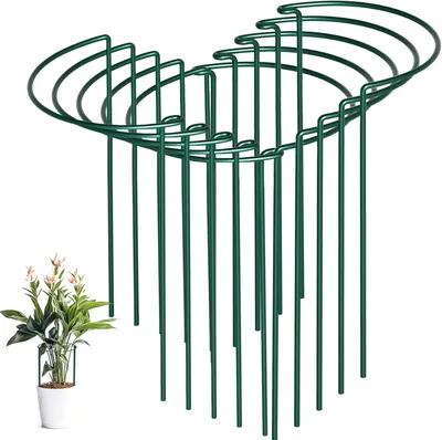 Produktbild von 10 Stück 60cm x 25cm Pflanzenstütze, Metall-Garten-Pflanzenpfähle halbrund Pflanzenstützring Käfig für Pfingstrosen, Monstera, Hortensien, Rosen