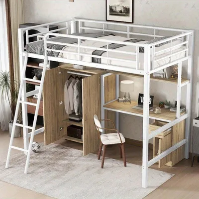 Obrázek produktu pro Postel s vestavěnou skříní a nočním stolkem, úsporný design, rozměry 90x200 cm