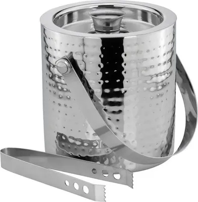 Immagine prodotto di Contenitore per cubetti di ghiaccio con pinza, finitura effetto martellato (H) 17 x (diametro) 16 cm