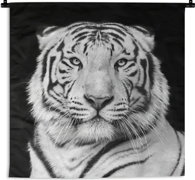 Produktbild von MuchoWow® Wandteppich Wandbehang Tiger - Schwarz - Weiß - Porträt - Tiere 90x90 cm Tapisserie Dekoration Wandtuch - Wandaufhänger