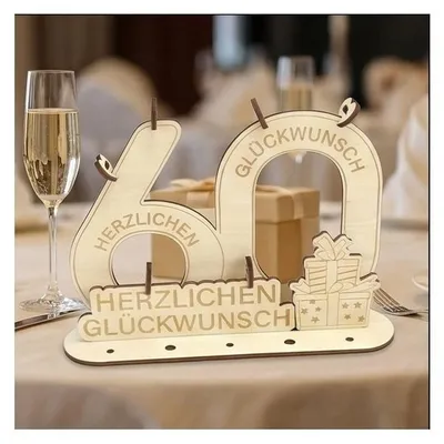 Produktbild von Geldgeschenkbox Holz Zahl 60 mit Schlitz für Geldscheine für 60 Geburtstag